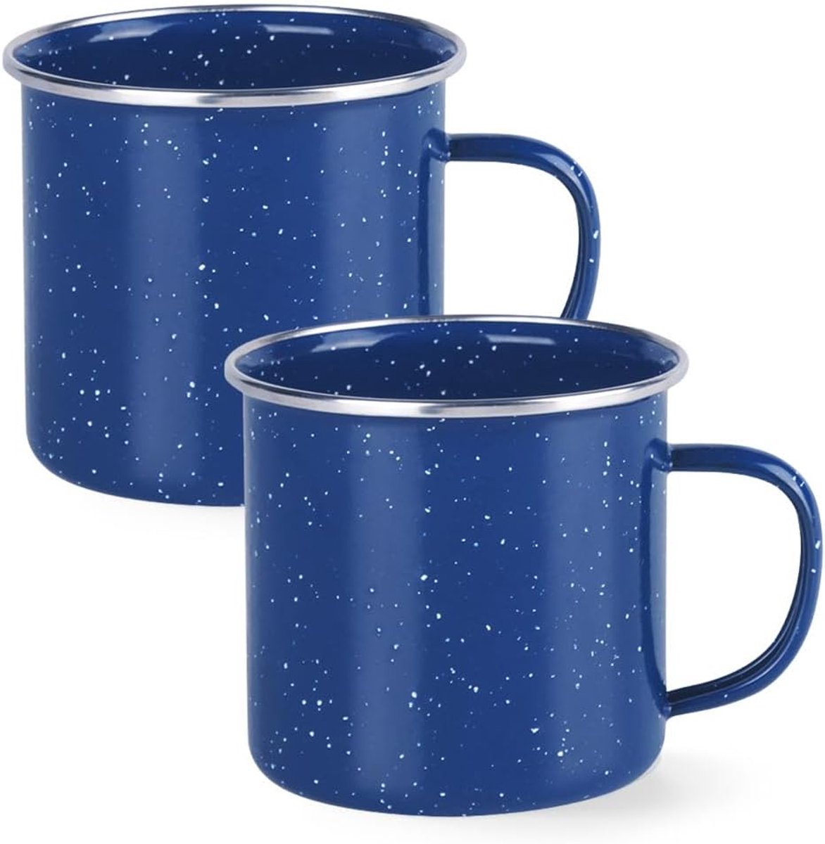 Roestvrijstalen beker, 350 ml, campingbeker, metaal, koffiebeker voor fornuis, herbruikbaar, trekking, geëmailleerde beker, berg, blauw, 2 stuks