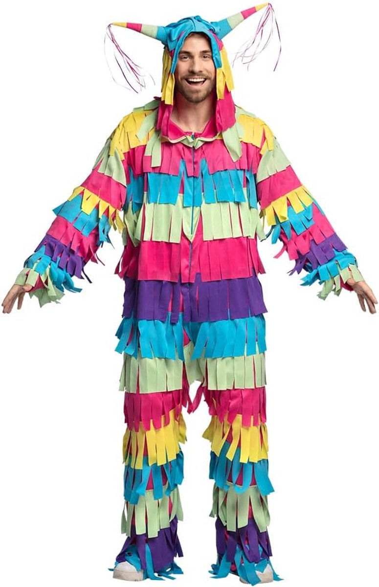 - Kostuum 'Kleurrijke piñata' | Kleurrijke jumpsuit met capuchon, carnaval, themafeest en vrijgezellenfeest
