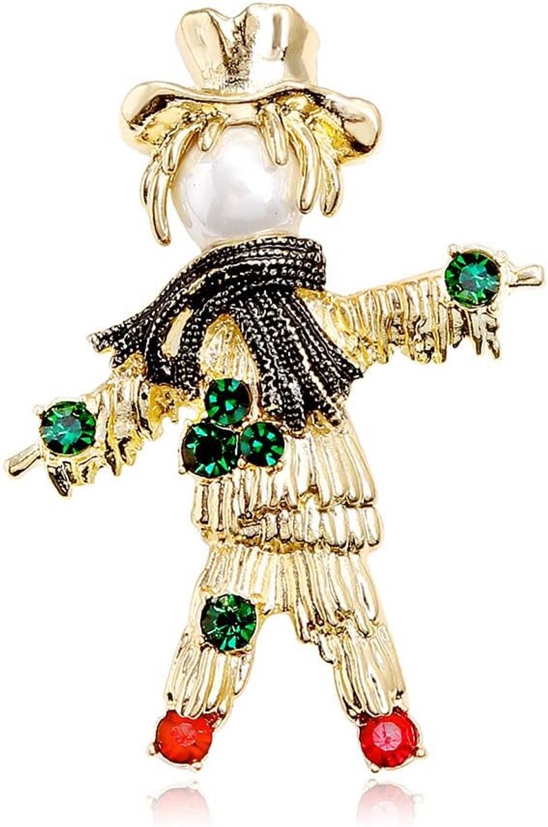 CZ Vogelverschrikker Parel Broche Pin voor Vrouwen Mannen Meisjes Gold Tone Mode Crystal Reversspeldjes Leuke Herfst Vakantie Festival Hoed Tas Pak Jurk Accessoires Sierlijke Gepersonaliseerde