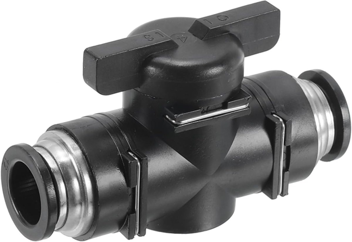 12 mm pneumatische kogelkraan, 12 mm OD BUC Push om buisfittingen aan te sluiten Kogelkraan Unie rechte luchtstroomregelklep voor hydraulische lucht, zwart zilver