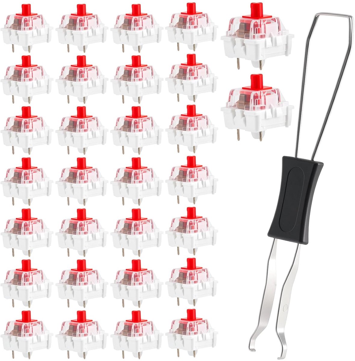 30 stuks mechanische schakelaars, toetsenbord met trekker, 3-polig rood toetsenbord, schakelaar, transparante as, nauwkeurige klikkende mechanische toetsenbordschakelaar voor typen, thuis, kantoor