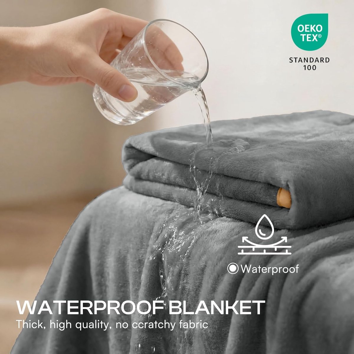 Luciphia Waterdichte hondendeken, wasbare deken voor kleine honden en katten, wollige sherpa fleece, huisdierdeken, waterdichte deken voor bank, bed, auto, grijs, XL (145 x 216 cm)