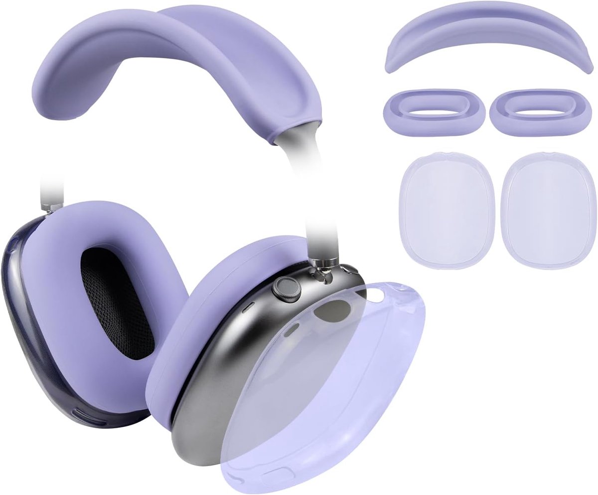 Beschermingsset voor AirPods Max 2/1 (2026/2024/2020, USB-C/Lightning), hoofdbandhoes headband + TPU-beschermhoes + siliconen oorkussens earpads cushion, zweetbestendig, wasbaar, krasbestendig