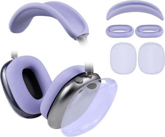 Beschermingsset voor AirPods Max 2/1 (2026/2024/2020, USB-C/Lightning), hoofdbandhoes headband + TPU-beschermhoes + siliconen oorkussens earpads cushion, zweetbestendig, wasbaar, k…