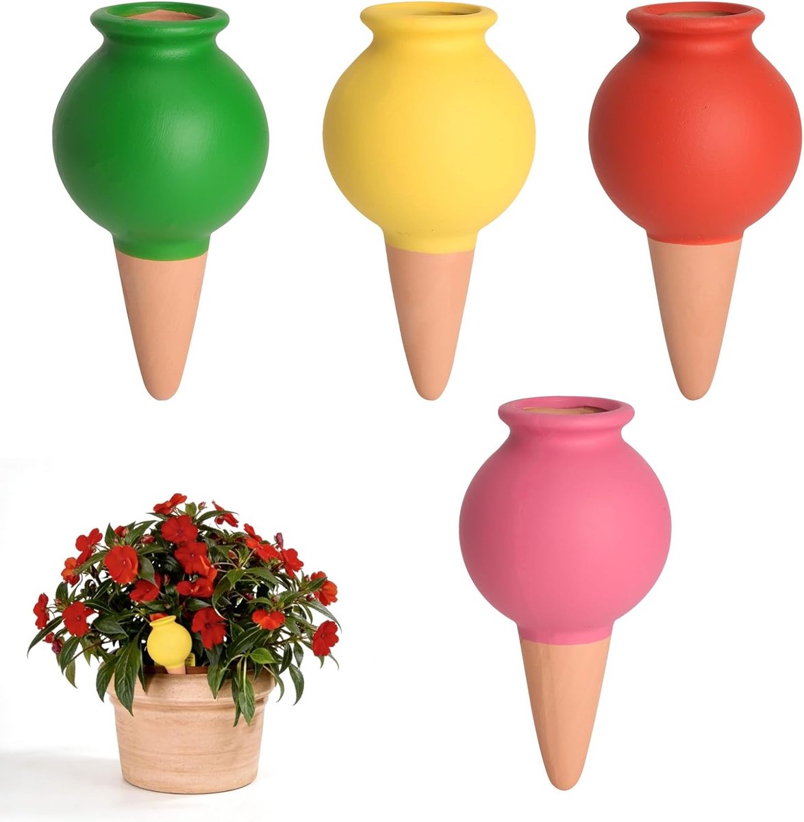 Irrigatiesysteem voor kamerplanten, 4 kleikegels, irrigatieballen, zelfbewatering voor planten, vakantiereiing voor balkon en potplanten, eenvoudig te bedienen