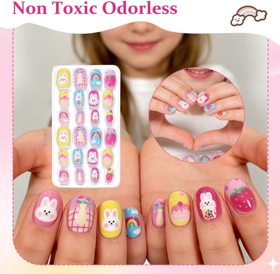 120 stuks kindernagels, nagels om op te drukken, met Jelly lijm, 5 verschillende designs, kunstnagels voor kinderen, mooi cadeau voor meisjes, TD153-6 — afbeelding 5