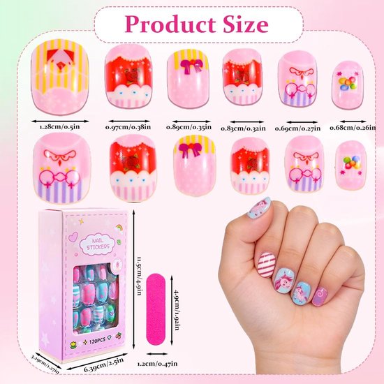 120 stuks kindernagels, nagels om op te drukken, met Jelly lijm, 5 verschillende designs, kunstnagels voor kinderen, mooi cadeau voor meisjes, TD153-6 — afbeelding 2