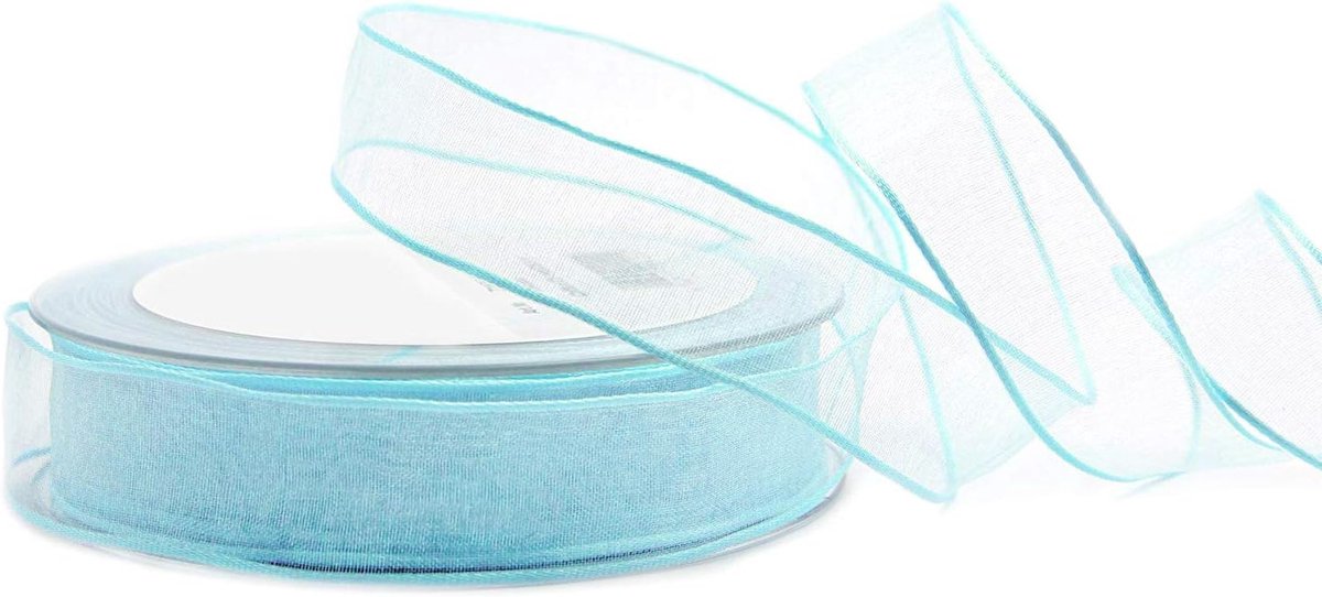 20 m x 25 mm decoratief lint chiffon mint cadeaulint lichtblauw lint transparant organza met vormvaste randen premium kwaliteit bruiloft verjaardag chiffon lint effen