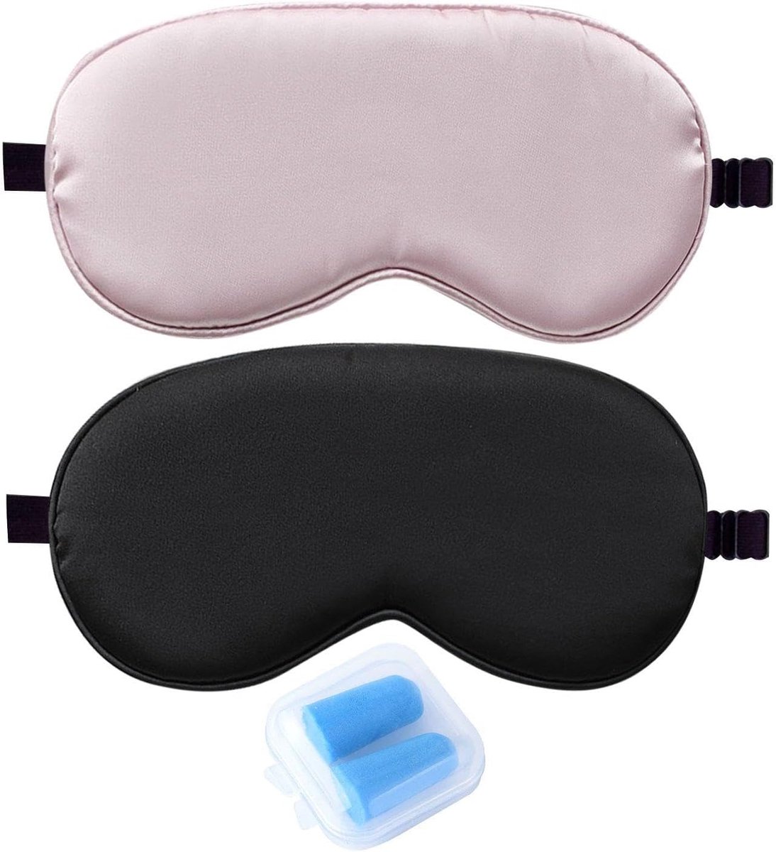 2 Stuks Zijde-Oogmasker En 1 Paar Oordoepen, Verstelbaar Slaapmasker, Zacht, Licht Blokkerend Oogmasker, Geluidsegeselde Siliconen Oorvuizen.