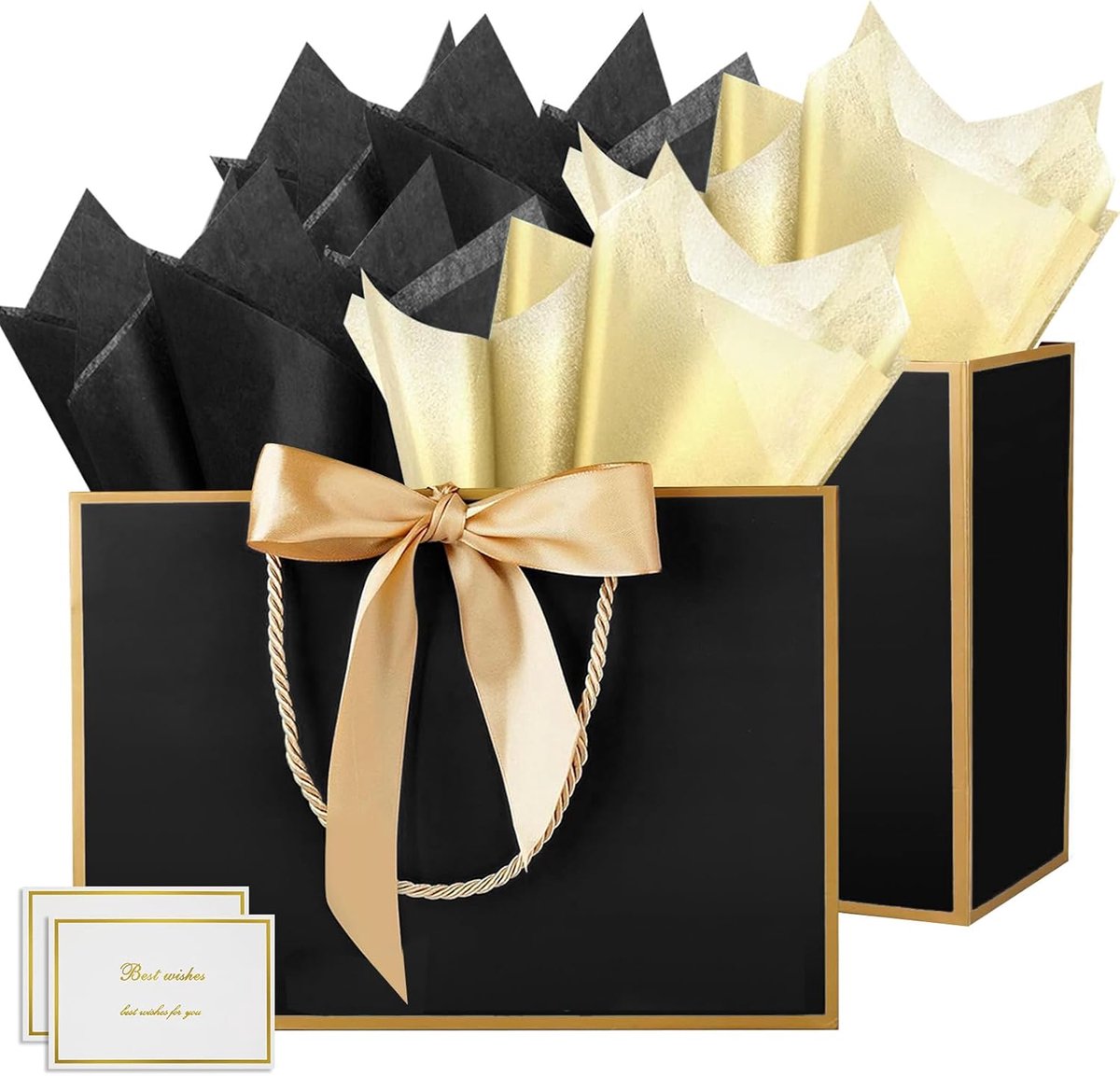 Cadeauzakje, groot papier, geschenkverpakking, verjaardag, verticaal, groot formaat, kinderen, 40 x 30 x 12,5 cm, met 2 kaarten, 2 zakdoeken, voor verjaardagsfeest, bruiloft, 2 stuks F