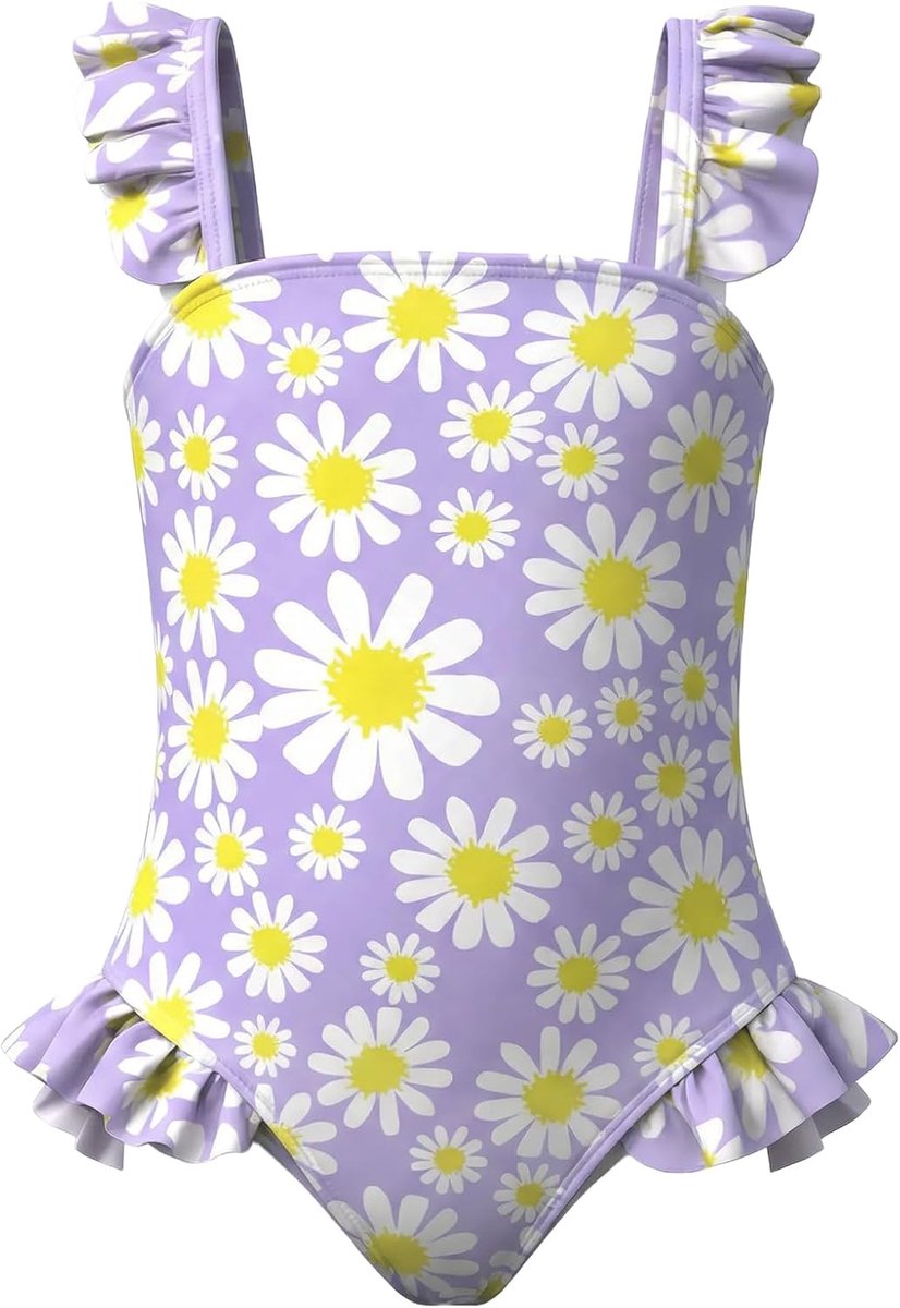 Eendelig badpak voor meisjes, schattig zwempak voor kinderen, met ruches, sneldrogende UV-beschermende outfit voor kleine meisjes van 1 - 6 jaar