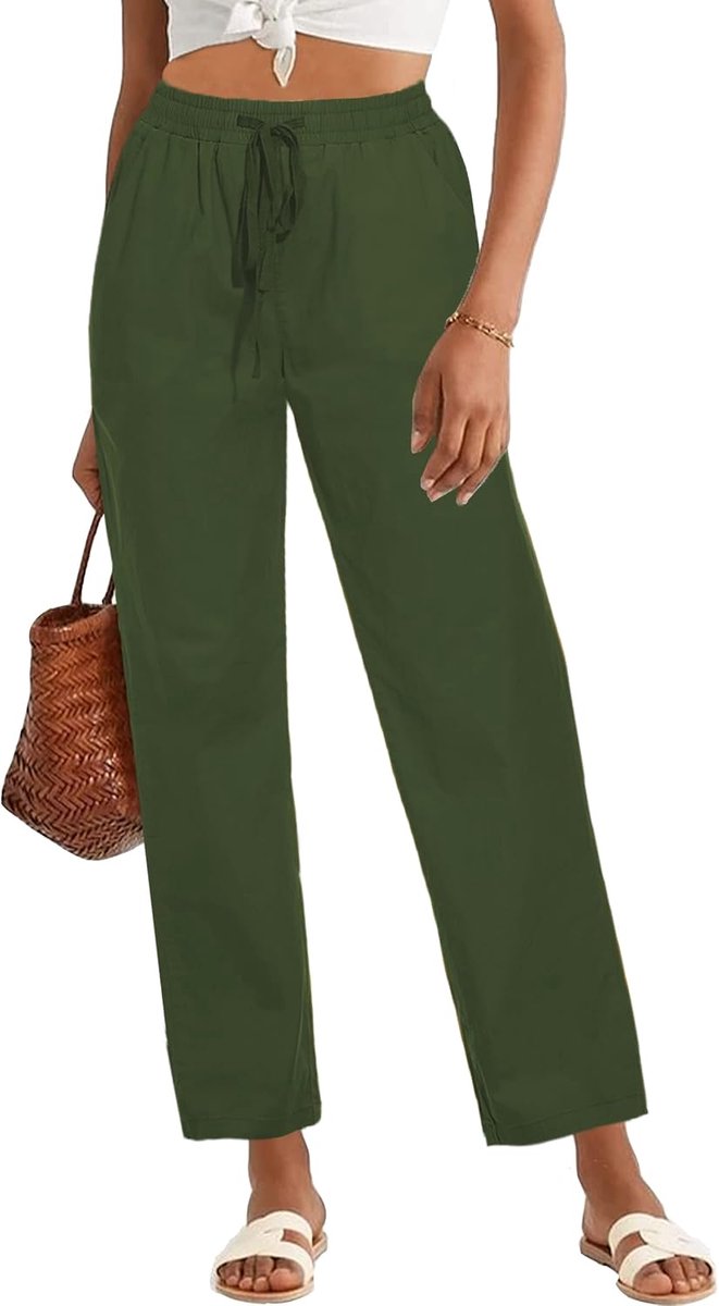 Damesbroek, zomerbroek, lichte hoge taille, katoenen broek, vrijetijdsbroek