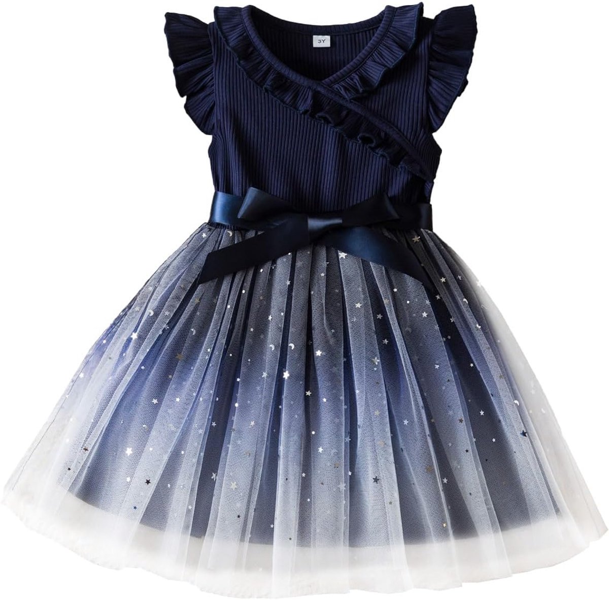Jurk voor kleine meisjes, ruches, mouwloos, lange mouwen, tule jurk met strik, schattig zomerjurk, herfst, feest, prinsessenjurk, zomerjurk, 2-6 jaar