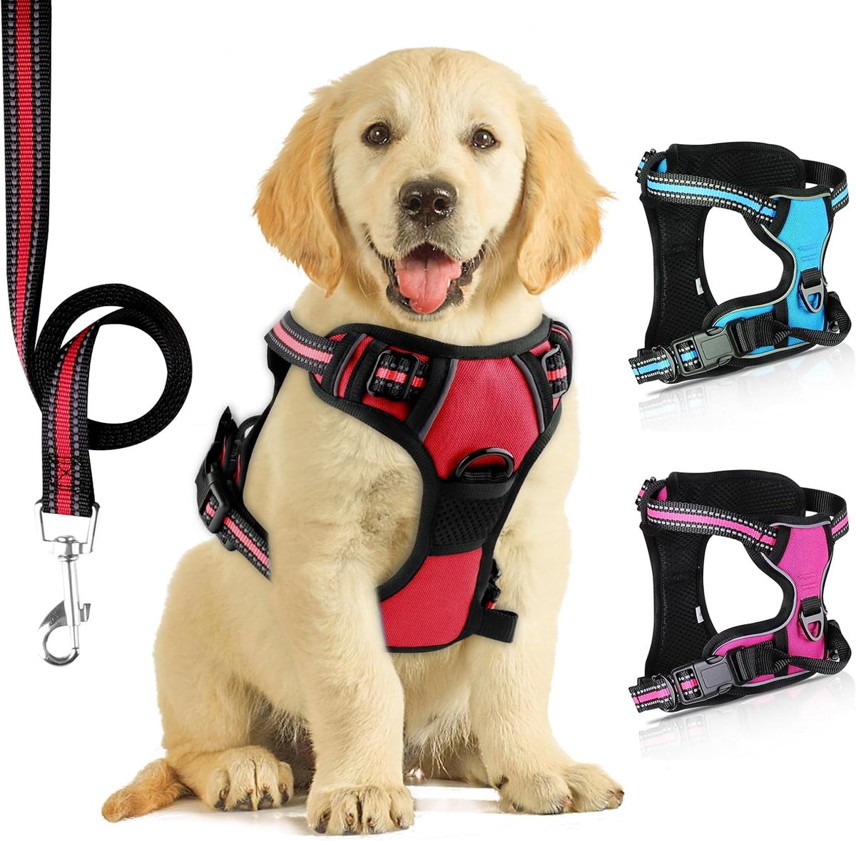 Zonder tractie met riem, perfect ademend, verstelbaar, reflecterend harnas aan de voorkant, ideaal voor kleine middelgrote honden, training in de open lucht (donkerrood, M)