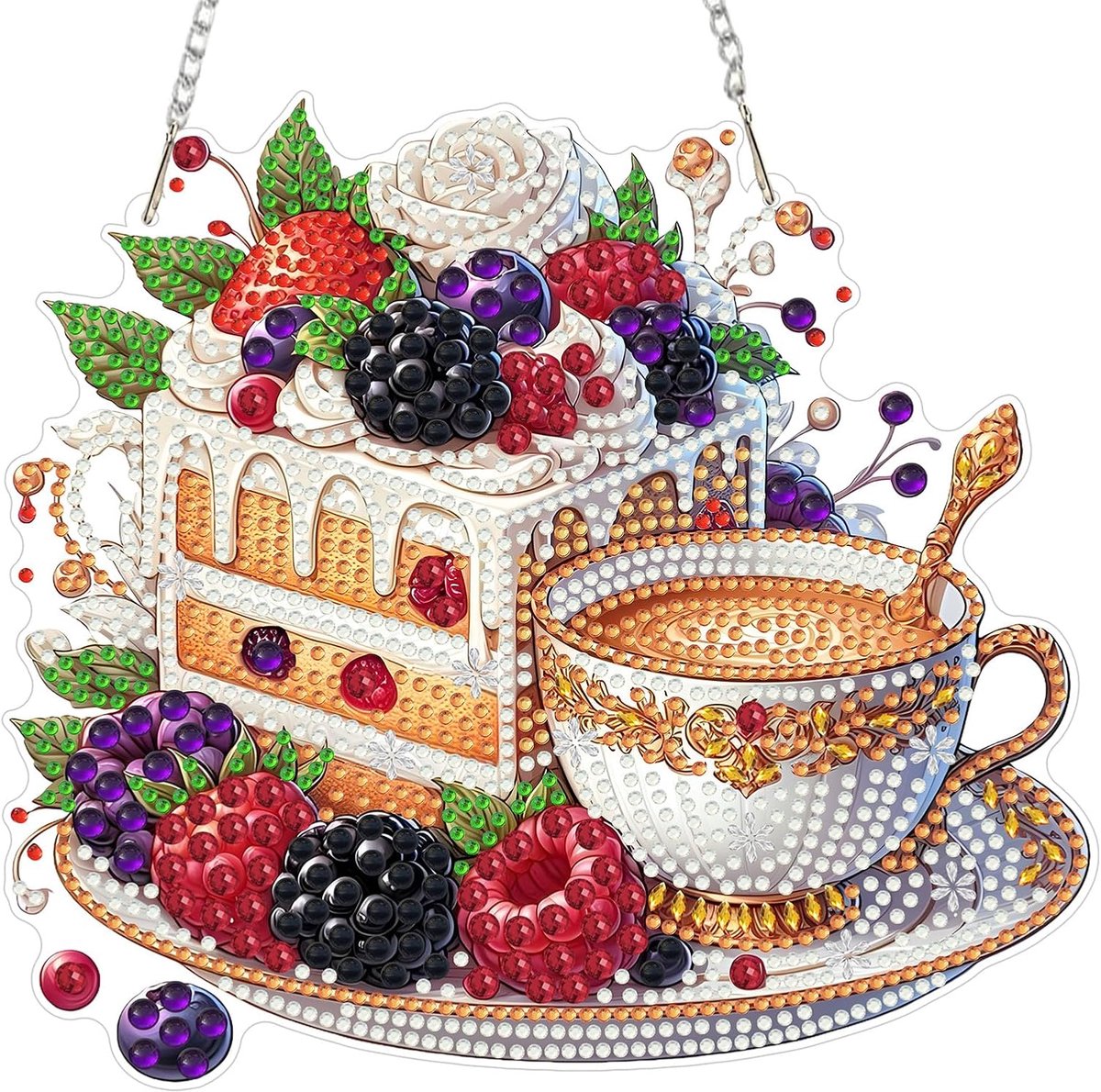 Bessen koffie diamond painting hanger met ketting, diamond painting raamafbeeldingen aan beide zijden voor volwassenen kinderen, hangend ornament, knutselset voor muur en entree, decoratie