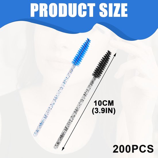 200 stuks wegwerp-wimperborstels, wimperverlengingsborstel & wenkbrauwapplicator, mascara-staafjes met kristallen greep, multifunctioneel make-upgereedschap — afbeelding 3
