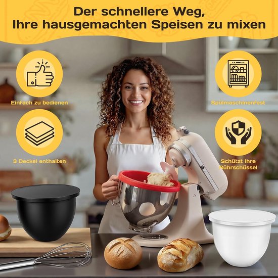 3 stuks siliconen inzetstukken met deksel voor KitchenAid keukenmachine Tilt-Head 5 kwart siliconen kom geschikt voor levensmiddelen -40 °C tot 240 °C, magnetron-, vaatwasser- en koelkastbestendig — afbeelding 3