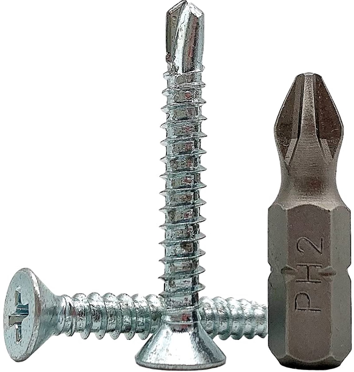 (verpakking van 100 stuks) DIN 7504 P verzinkt staal 4,2 x 32 mm schroeven, zelfborende plaatmetalen schroef, (PH) kruiskopkop, verzonken kop zelftikken (100, 4,2 x 32 mm)