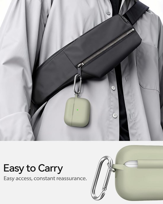 Siliconen voor AirPods Pro 3 Hoes, A6-Khaki - Zacht, licht, antislip, krasbestendig, bedraad/draadloos laden. Reinigingspen + sleutelhanger. — afbeelding 5
