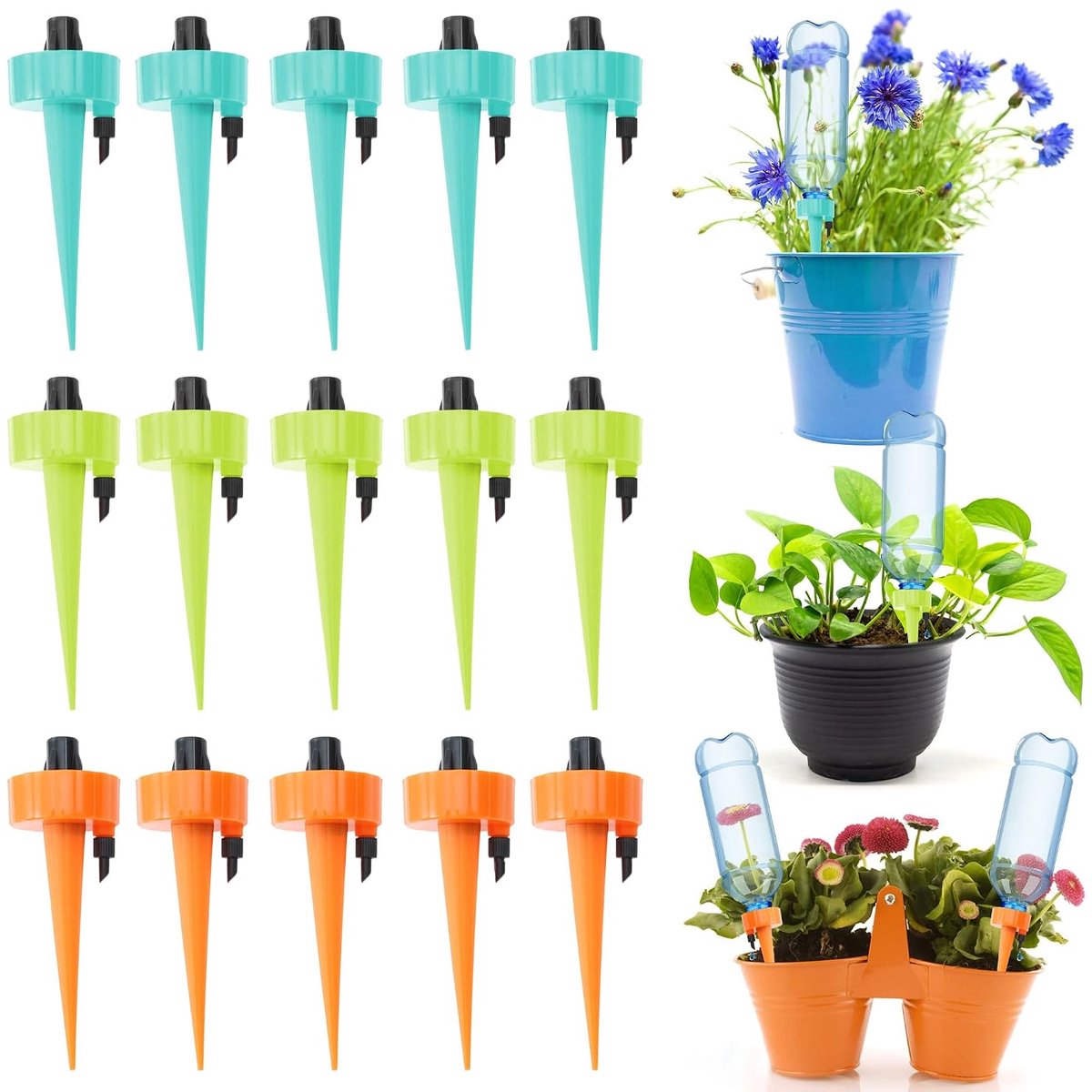 Druppelfles, 15 stuks, automatische irrigatie, druppelirrigatie, tuin, irrigatie, geschikt voor flessen met een gat van 3,5 cm