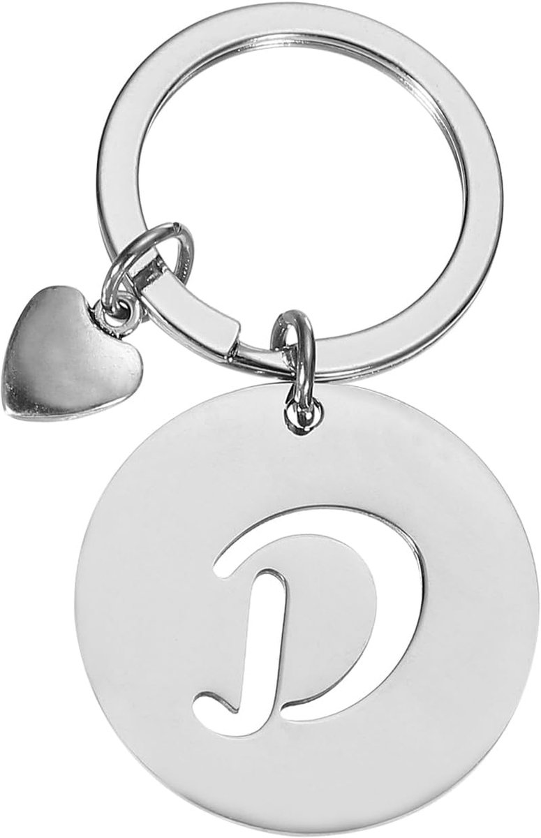 Initial Letter Sleutelhanger, Roestvrij Staal Disc Letter A-Z Charm Sleutelhanger Leuke Metalen Hart Alfabet Sleutelhanger