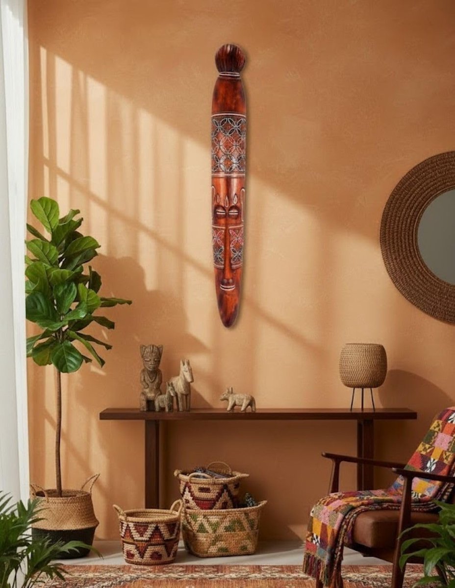 Batik-masker van hout, 100 cm, etnic-stijl, chic