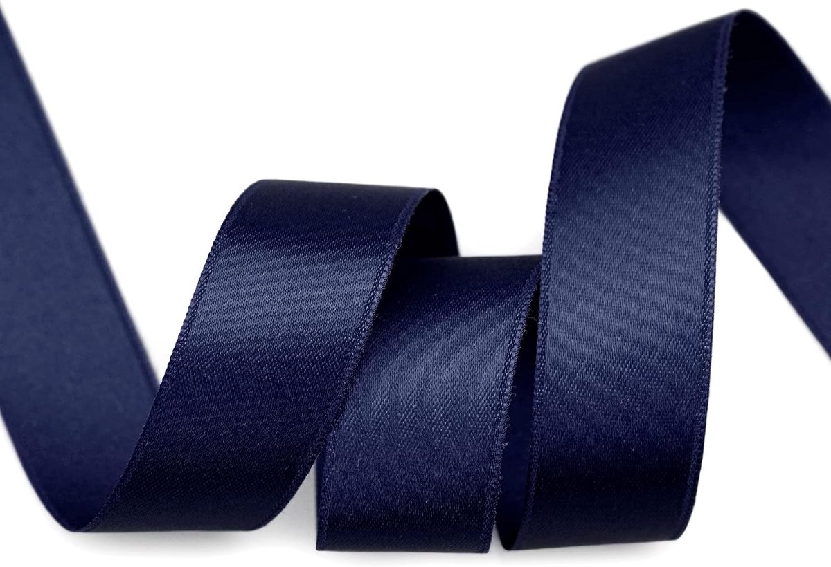 25 m x 25 mm donkerblauw satijnen lint (624) dubbelzijdig lint zonder draad, zacht en glanzend, geschikt voor cadeaus en decoratie. Double face decoratief lint voor knutselen en decoreren
