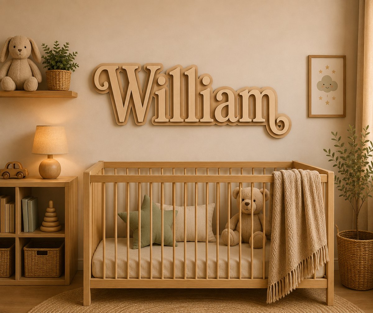 Gepersonaliseerde Houten Naam Wanddecoratie Kinderkamer – 3D Houten Naamplaat op Maat – Dubbele Laag – 5 mm Hout per Laag – Totale Dikte 10 mm – Naamdecoratie voor Babykamer en Kinderkamer – Natuurlijke Houtkleur – Persoonlijk Cadeau