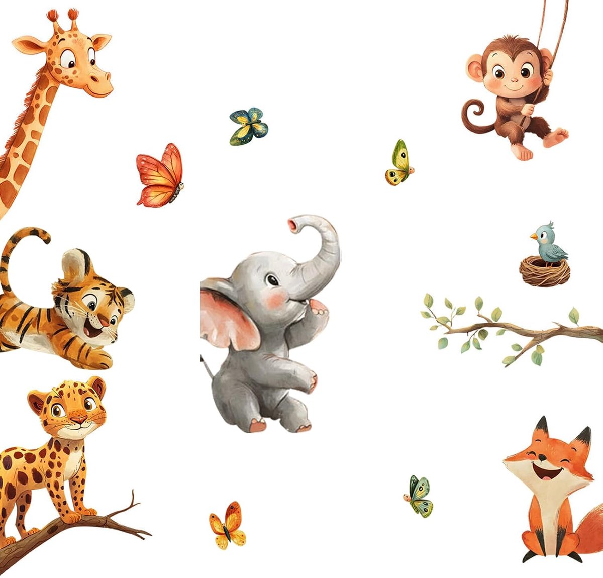 milaosk Muursticker Dieren Muursticker Tijger Luipaard Giraffe Olifant Aap Vos Muursticker Behang Wanddecoratie Kinderkamer Slaapkamer Woonkamer