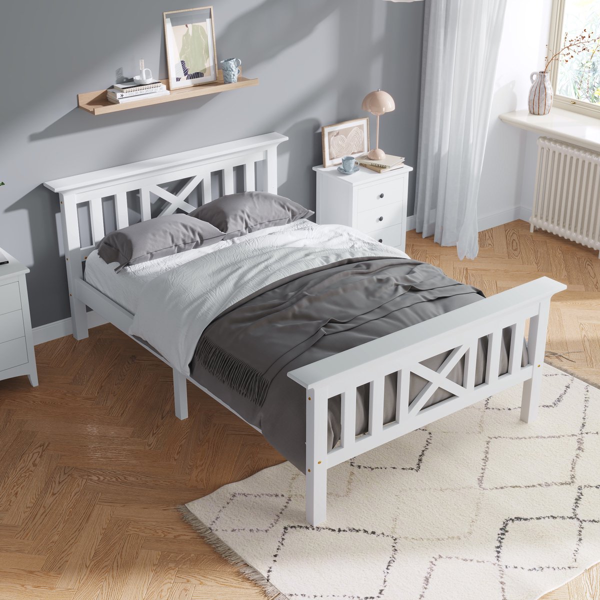 Bedframe - 90x200 Cm - Bed - Met Lattenbodem - Met Opbergruimte - Wit - Zonder Matras