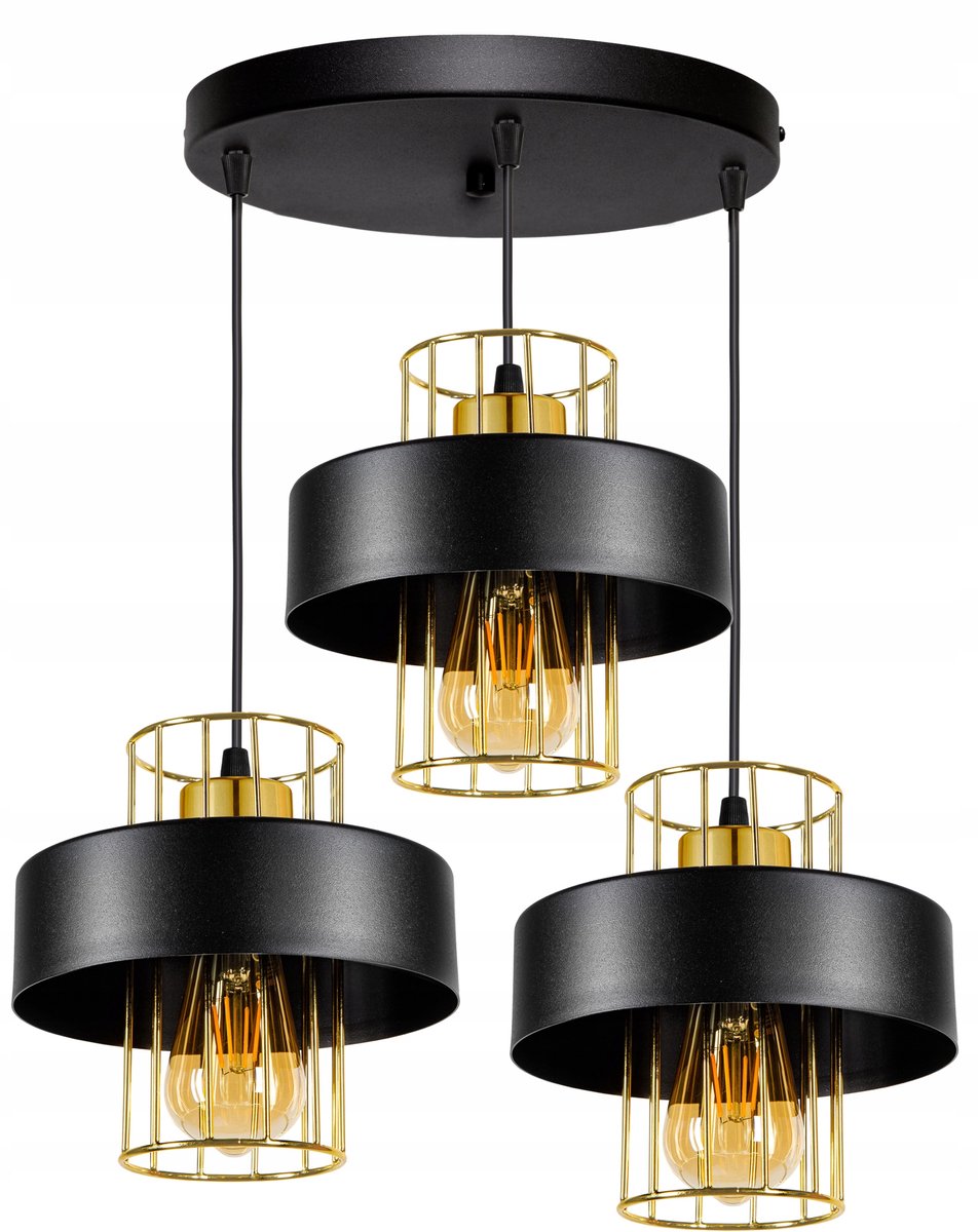 Moderne Loft Hanglamp Zwart Goud Metaal E27 3 lichtpunten