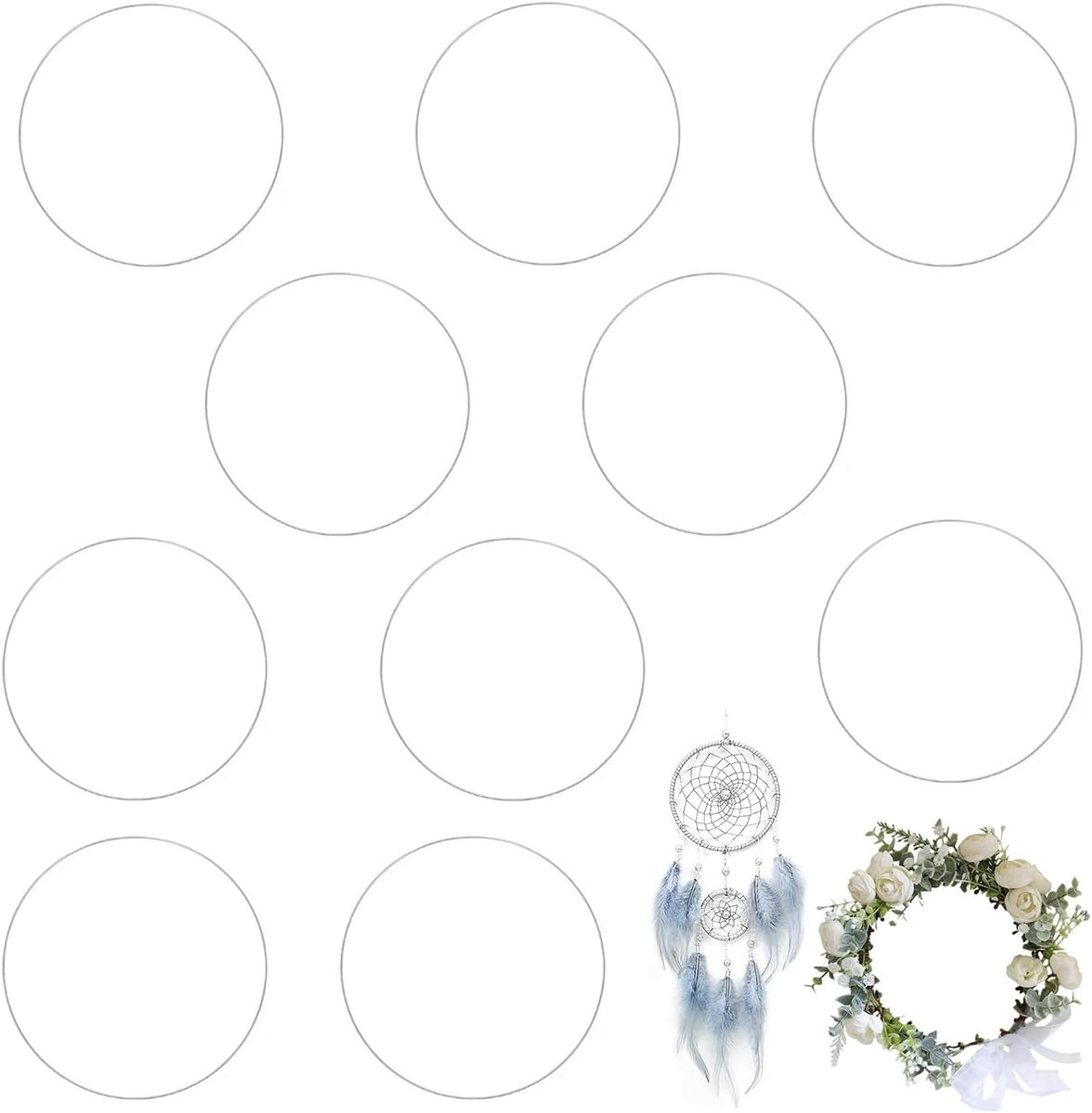10 stuks metalen ringen om te knutselen, zilver, 20 cm, decoratieve ringen om op te hangen, draadringen om te knutselen, voor doe-het-zelf bloemenhoep, bruiloftskrans, dromenvanger-ring