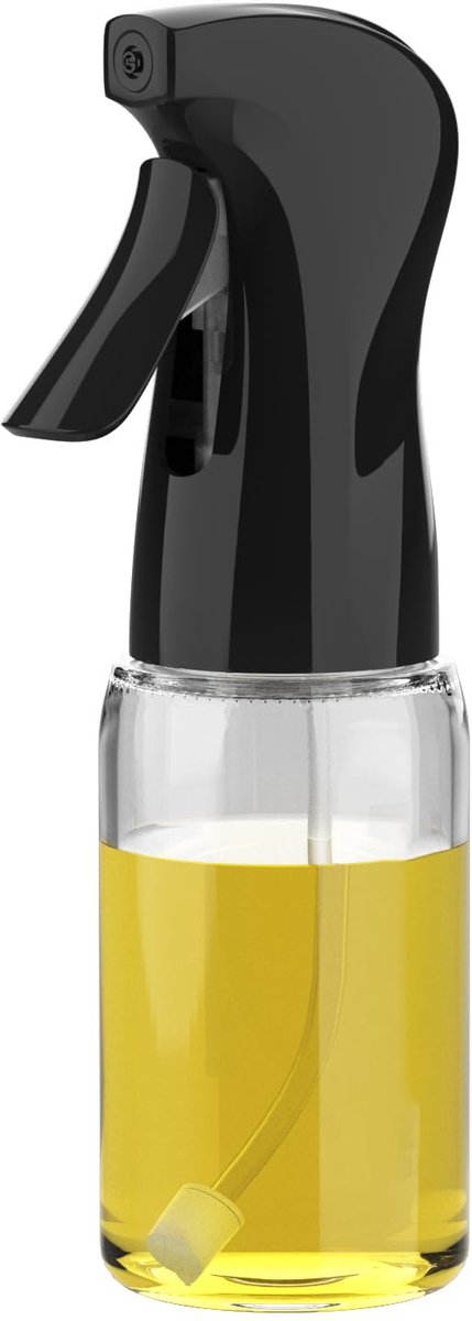 Glazen Olieverstuiver 200 ml - Olie Spray Fles voor Airfryer, Salades & Koken - Keuken Dispenser voor Olie, Azijn & Kruiden - Handige Keukenaccessoire - Zwart