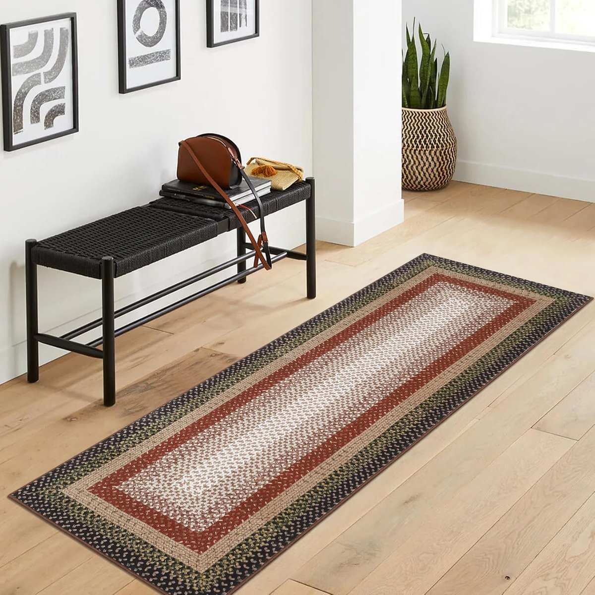 Vloerkleed - Wasbaar Antislip Textuur Motief - Rood/Zwart - 60x230 cm