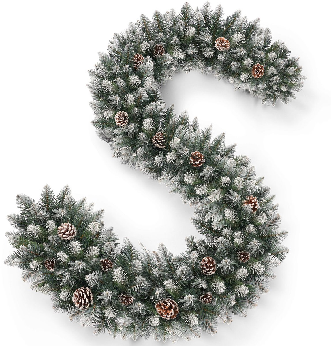 HOKEEPER Kerstguirlande 200 cm met Dennenappels – Witte PVC-naalden