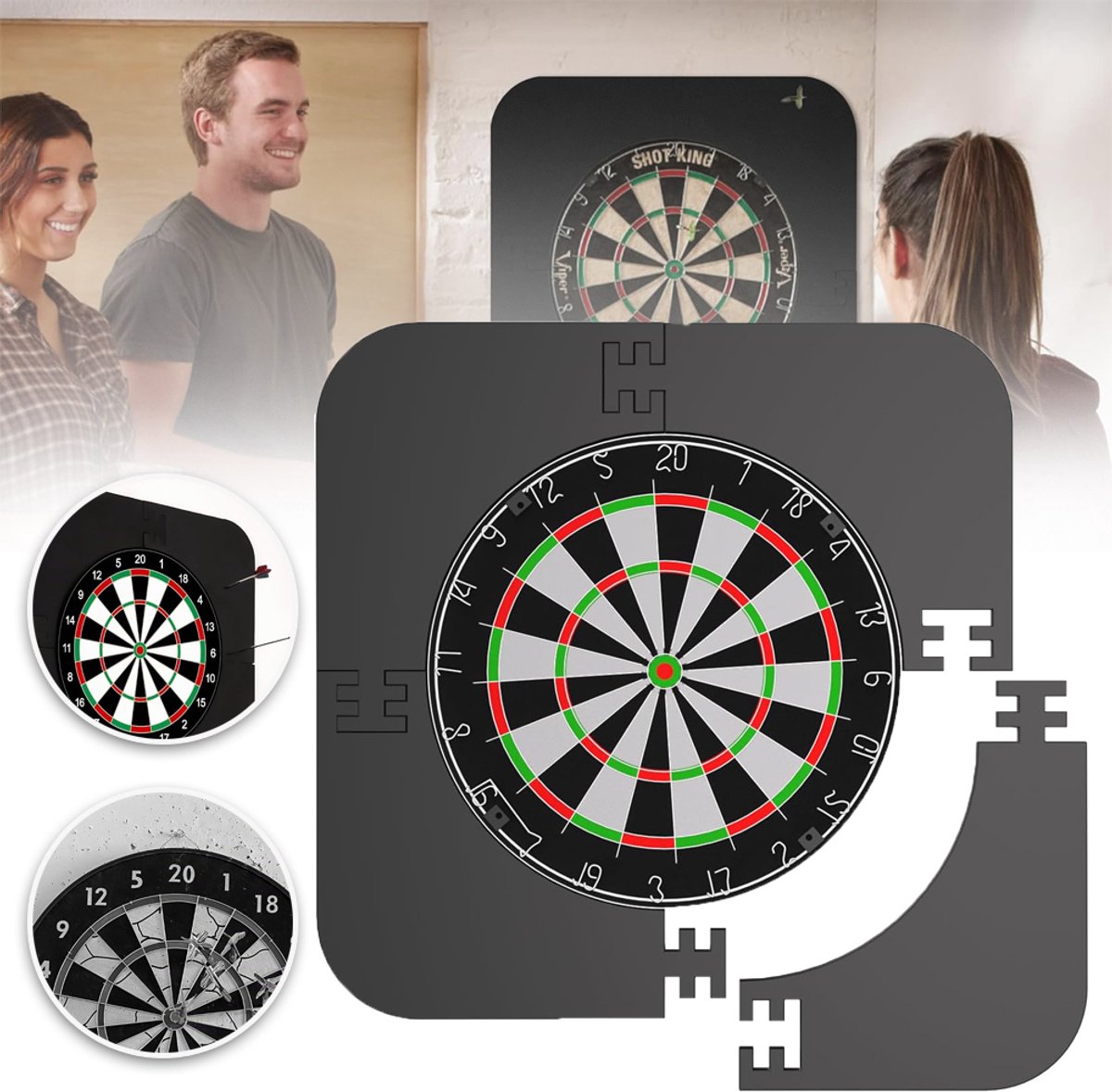Wand Besparend Dartbord Frame Met 4-Delige Montage En Zonder Extra Bevestigingsmateriaal – 66 cm Vierkant 2,5 cm Dik – Ideaal Voor Thuis, Club En Bar