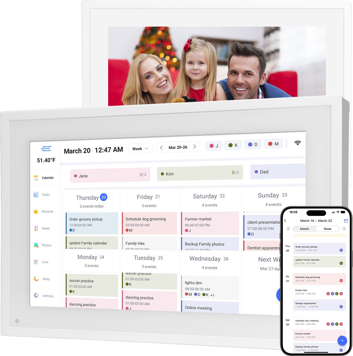 Slimme Digitale Kalender 10.1 Inch - Full HD Touchscreen - Family Planner & Taken Planner - Met App & WiFi - 32GB - Wit - Slimme gezinsagenda - Digitale fotolijst