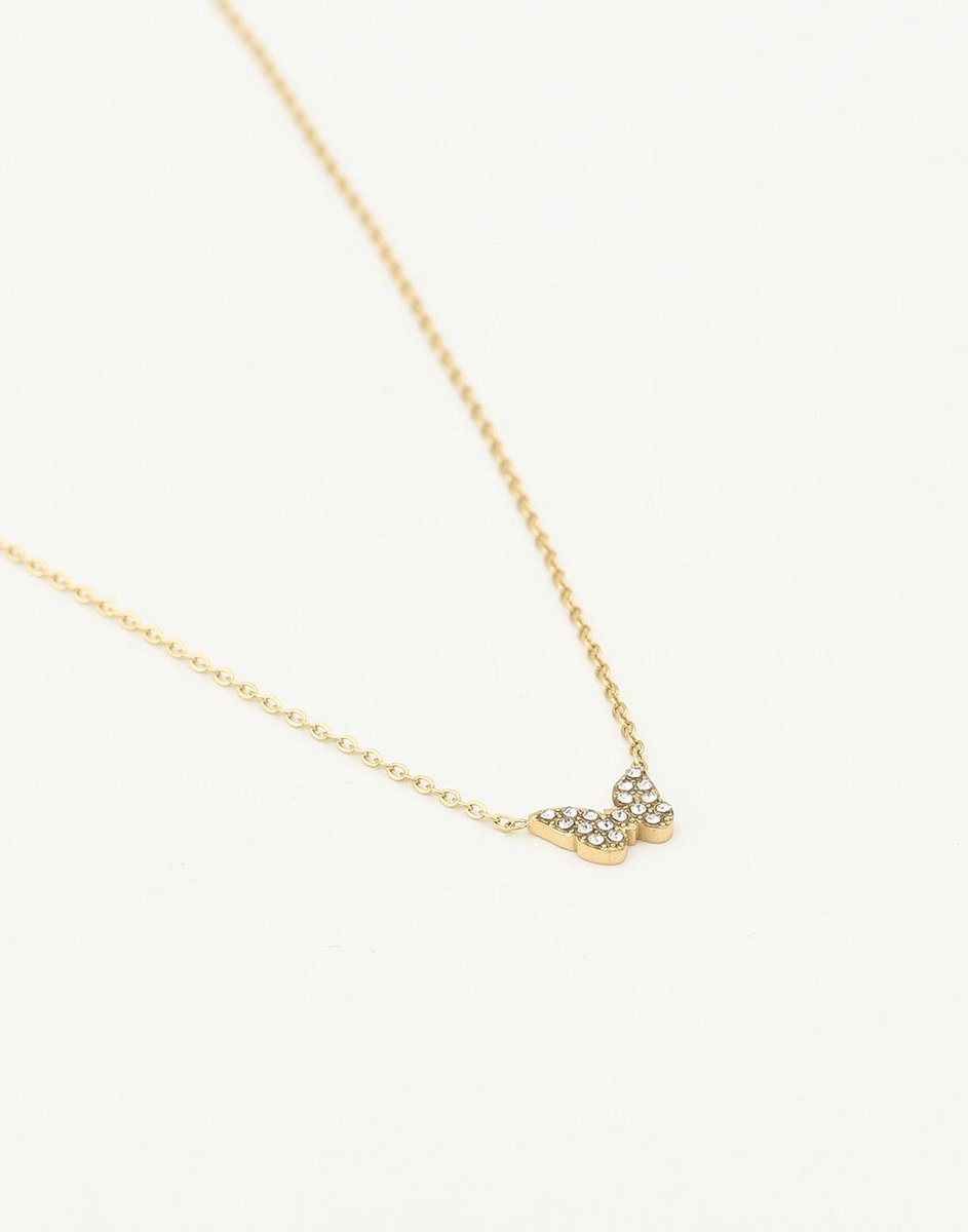 Ketting Vlinder Steentjes Goudkleurig - 40cm + 5cm verlengstuk - Stainless Steel - Glow Adora