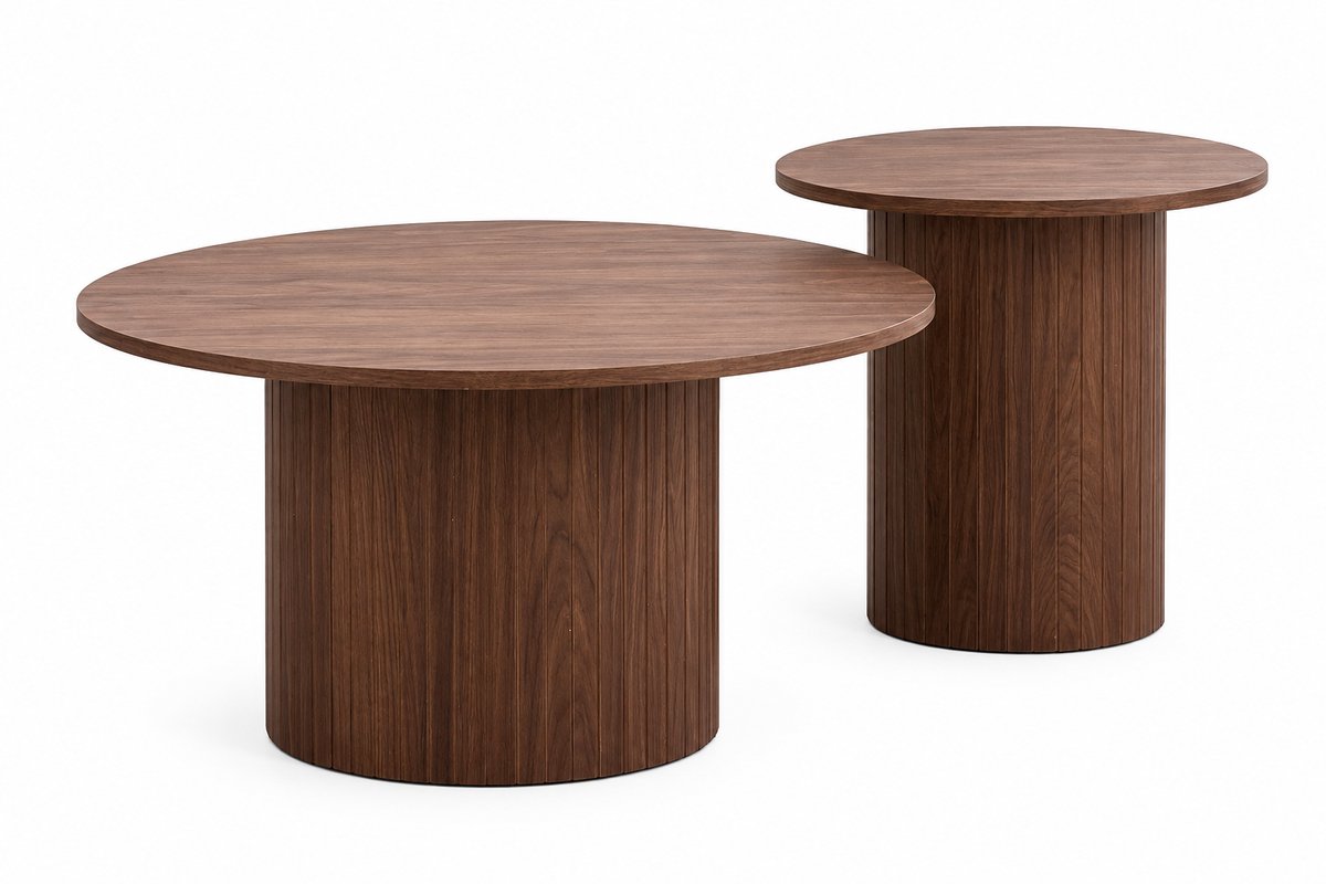 Nyoz houten salontafel - Bijzettafel - Tafel - Ronde tafel - Set van 2 - Houtlook - Woonkamer & slaapkamer - Scandinavisch