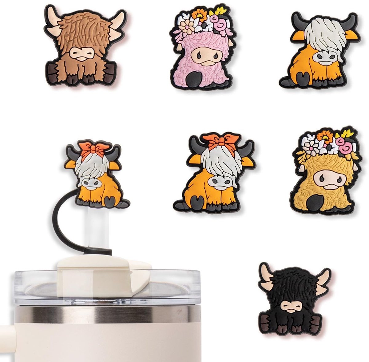 SolidKeus - Set van 6 Siliconen Rietjes Covers met Yak Ontwerp