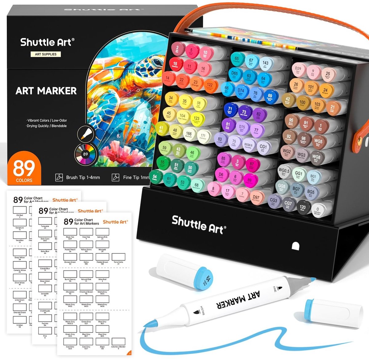 SolidKeus - 89 Kleurige Brush Tip Alcohol Markers voor Creatief Gebruik