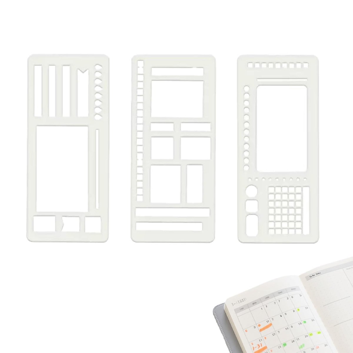 SolidKeus - Bullet Journal Accessoires Set van 3 Stukken met Flexibele Templates
