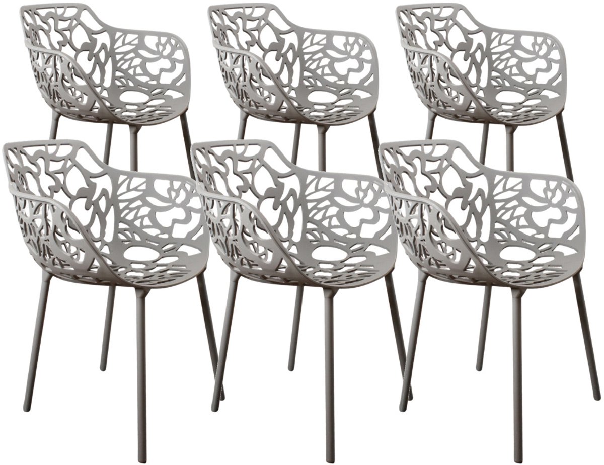 DS4U® - Cast eetkamerstoel - Set van 6 - Lichtgrijs - Aluminium - Met armleuning