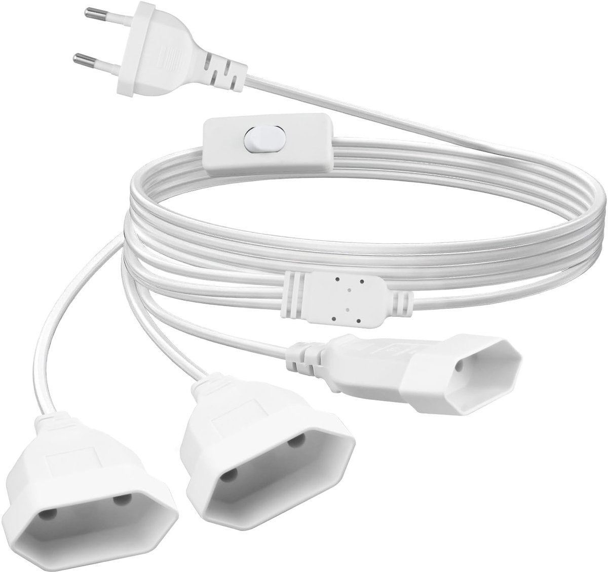 SolidKeus - 2m Euro Plug Verlengsnoer met Schakelaar en Platte Stekker