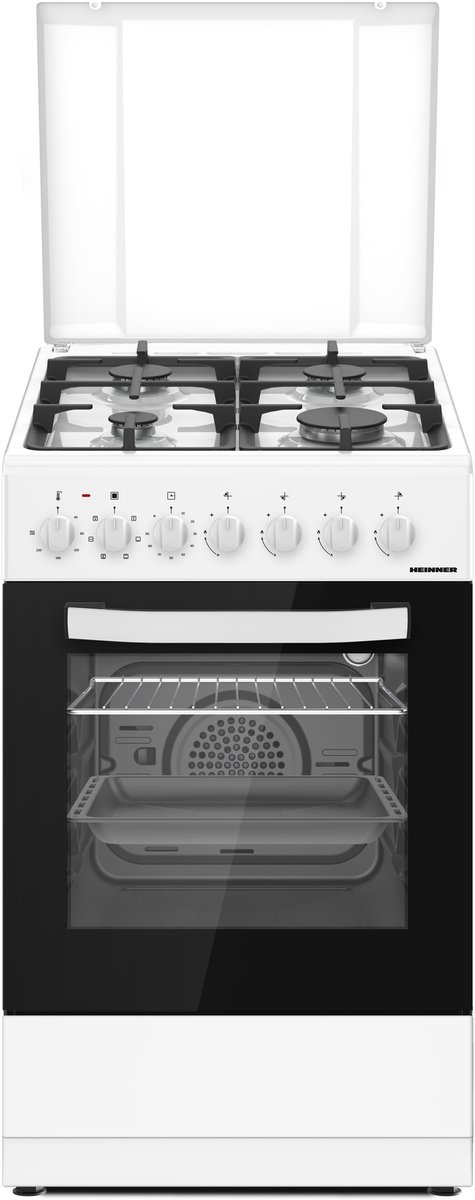 Heinner HFSC-S65MIXF-WH Gasfornuis – 43 L – 4 Branders – Elektrische Oven – Elektrische Ontsteking – Grill & Ventilatie – 6 Functies – Wit – 5 Jaar Garantie