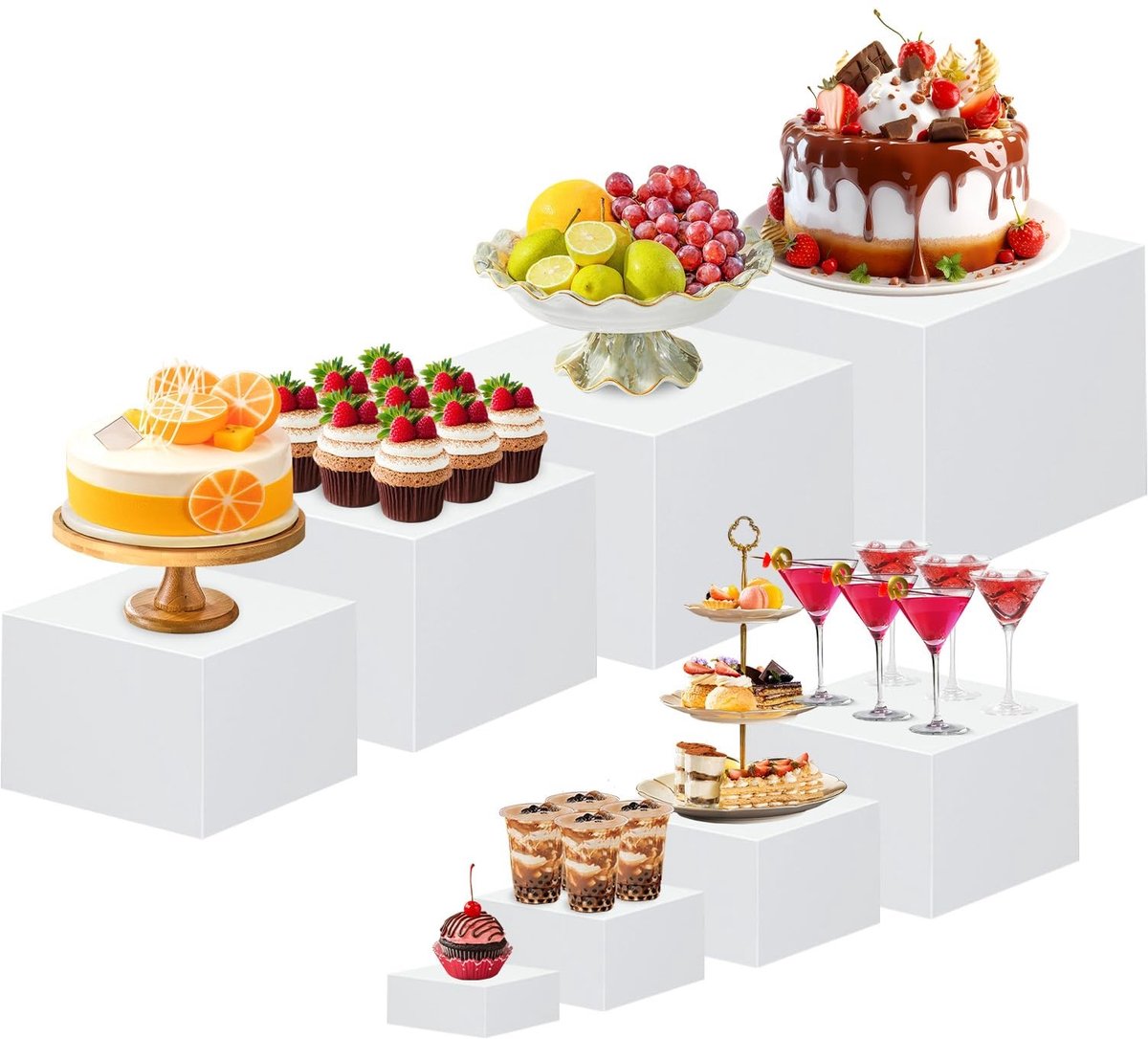 SolidKeus - Set van 8 Transparante Cake Standaards voor Buffet