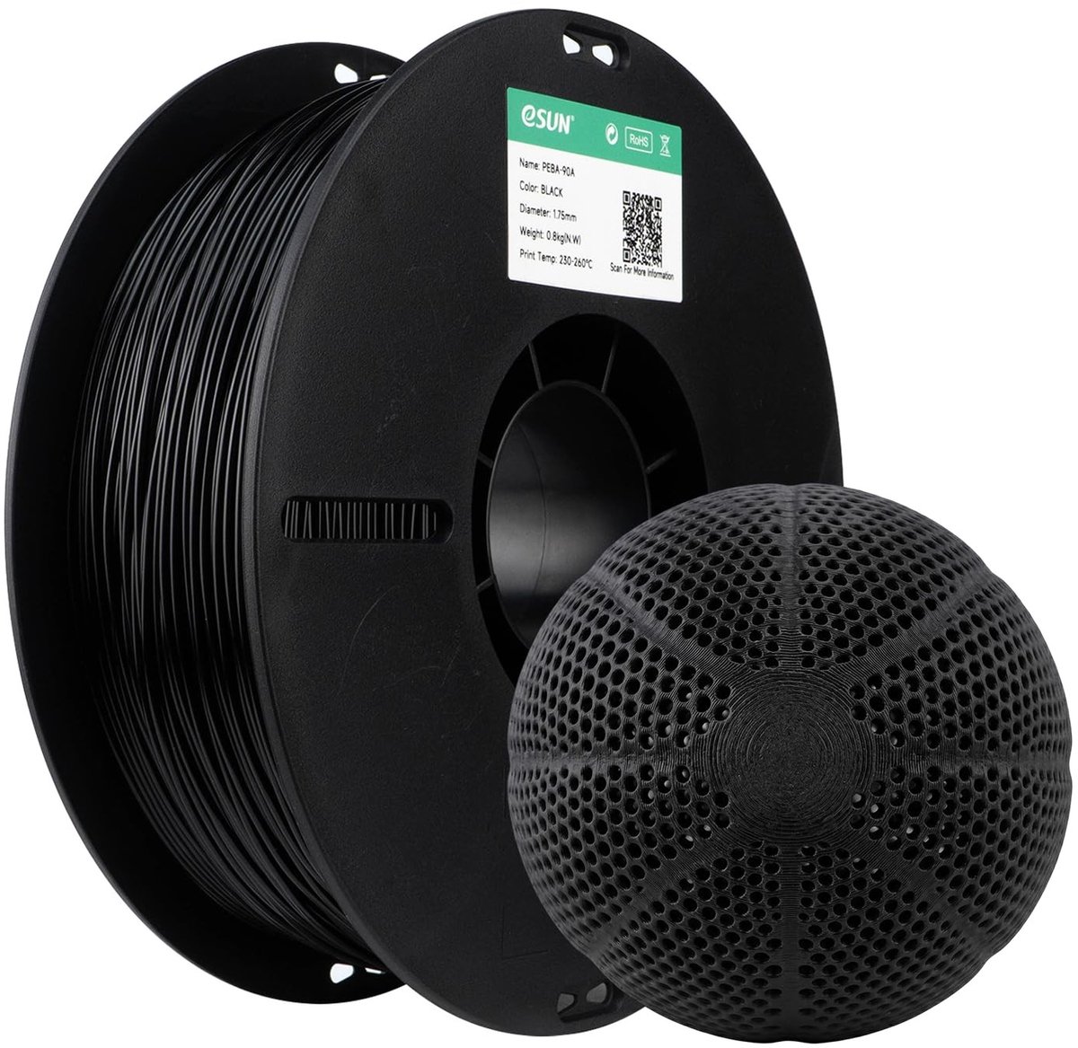 SolidKeus - PEBA-90A Filament 1.75mm voor 3D Printers - 0.8kg Zwart