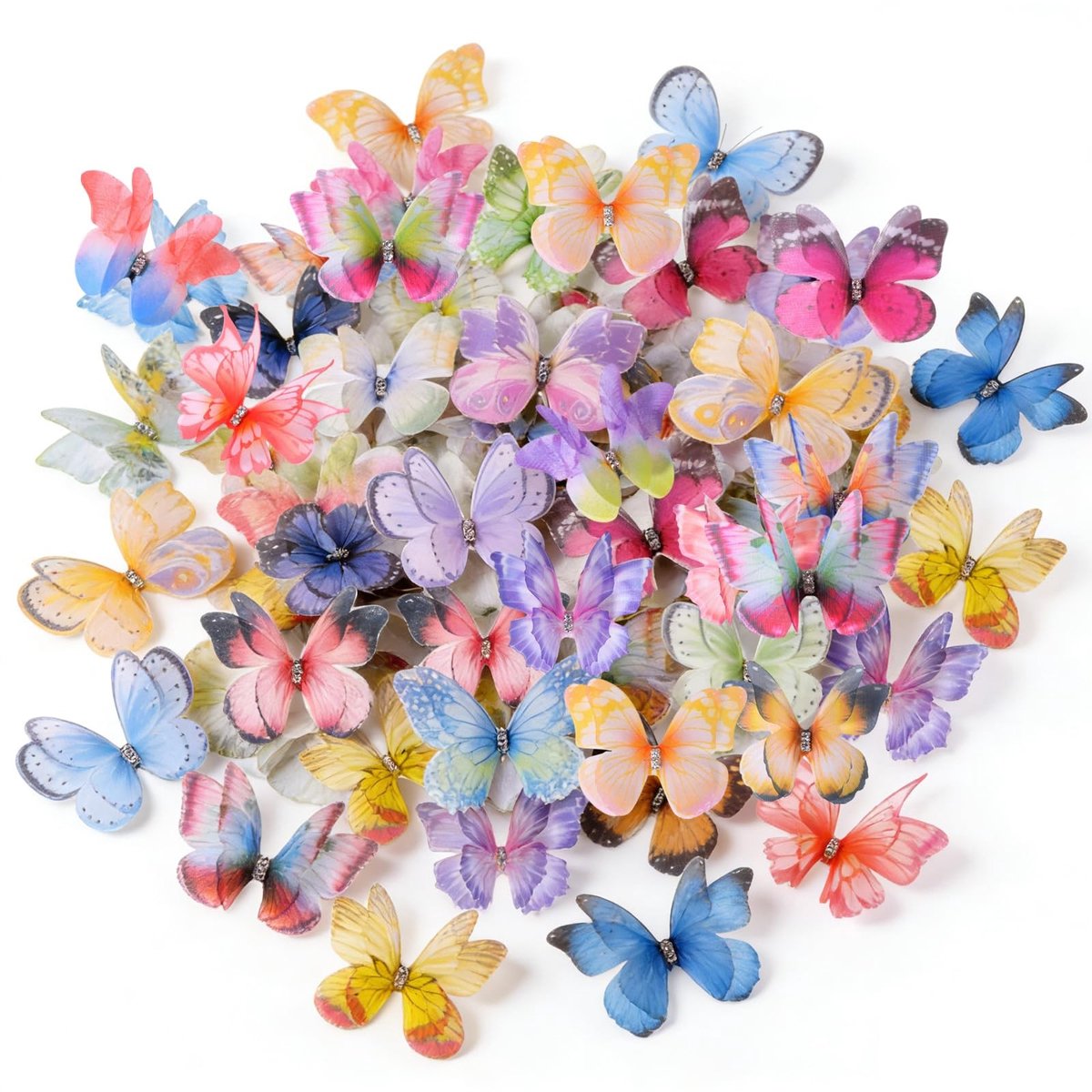 SolidKeus - 70 Stuks 3D Vlinder Stickers van Organza Stof