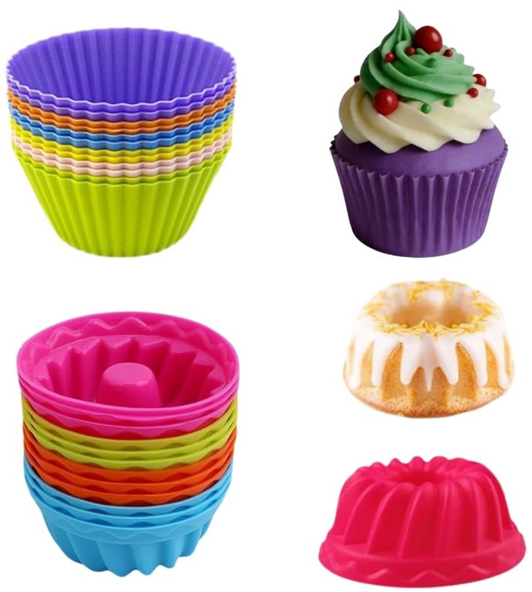 SolidKeus - Set van 24 Mini Siliconen Bakvormpjes voor Muffins en Cupcakes