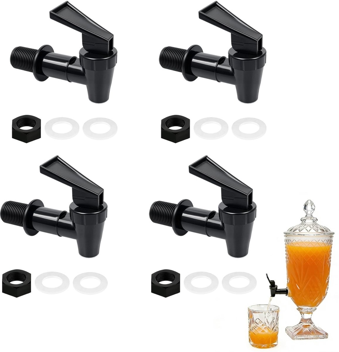 SolidKeus - Set van 4 Plastic Drinkdispensers met Vervangkranen